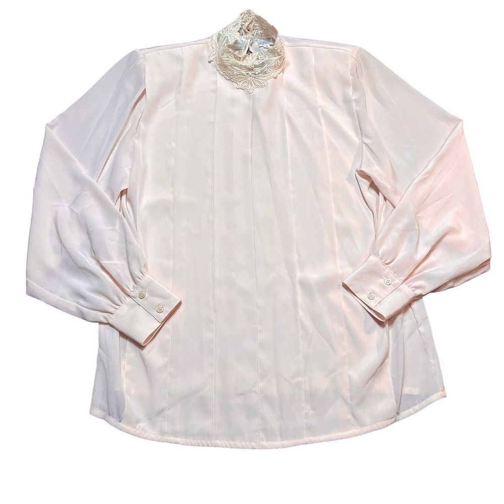 La Chine Classic Galinda Wang Pink Lace High‎ Neck Blouse Sz 8 Long Sleeve